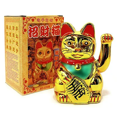 LUCKY BECKONING CAT 6  Gold Wealth Waving Kitty Maneki Neko Feng Shui Japanese • $14.95