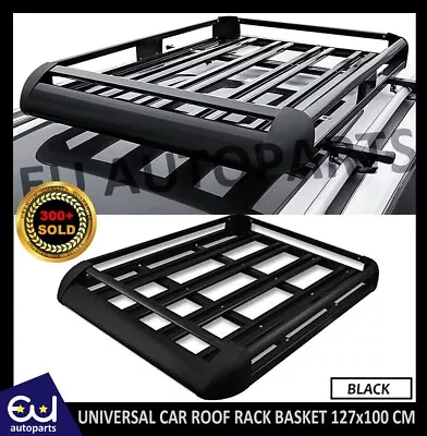 Universal Aluminium Roof Rack Basket Tray Luggage Cargo Carrier Black 127x100 Cm • £51.99