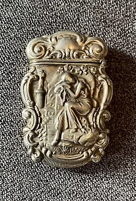 $50 • Buy Beautiful Antique Sterling Silver Resting Woman, Scrolling Match Safe Case