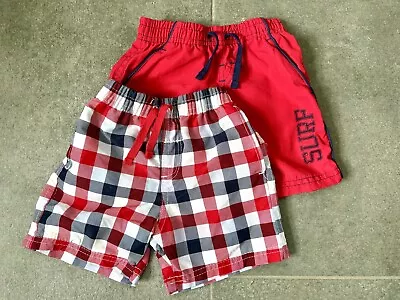 2 Pairs Baby Boy’s Swim Shorts - 9-12 Months - Red/Check • £1.99