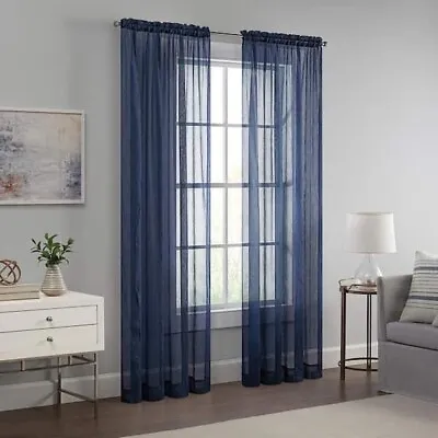 Eclipse Emina Navy Solid Polyester 50 In. W X 95 In. L Sheer Grommet Curtain • $14.99