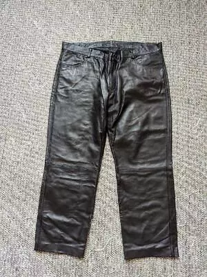 Vintage 1990s Leather LAMBSKIN Pants 42x28 Black MOTORCYCLE Goth Punk Y2K • $168.95