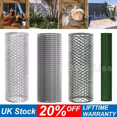 Chicken Wire Mesh Fencing Galvanised/PVC Netting Rabbit Fence Pet Garden 5~50M • £10.70