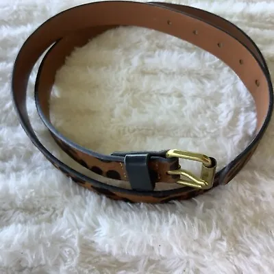 J Crew Leopard Print Calf Hair Skinny Belt Womens Large Genuine Leather 16000 • $24.99