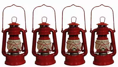 Lot Of 4 - 8 Inch Red Hurricane Kerosene Oil Lantern Hanging Light / Lamp • $22.29