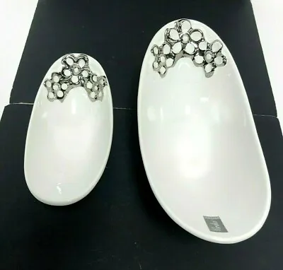Verdici Design Serving Dishes White With Silver Decoration  Set Of 2 • $13.57