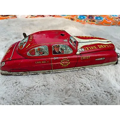 Vintage Metal Litho Fire Chief - Fire Department Car No.1. As Found - Fair Shape • $29