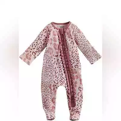 NWOT Mud Pie Baby Girls Mauve Leopard Print Footie Sleeper 0-3 Months • $28