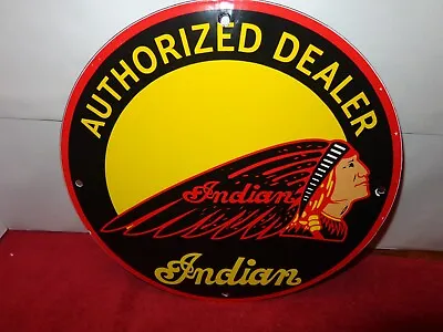 11 3/4 In INDIAN MOTORCYCLES DEALER ADVERTISING SIGN HEAVY METAL PORCELAIN #917A • $109.99