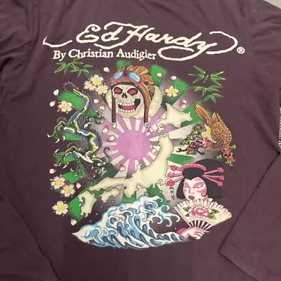 Ed Hardy T Shirt Mens Size Medium Long Sleeve Christian Audigier Tattoo Japanese • $40