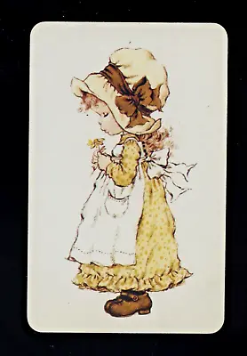 $4 • Buy Original Vintage Blank Back Card Sarah Kay Sweet Girl Dress Pinny Bonnet Flower