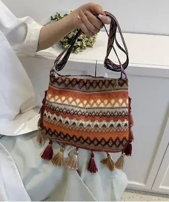Vintage Ethnic Style Tote Bag Retro Bohemian Shoulder Bag Tassel Handbag/Purse • $10