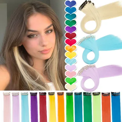 NEW Streaks Highlight Clip In Hair Extensions 10PCS Rainbow Hair Piece As Human • $13.34