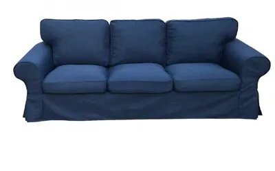 IKEA Ektorp 3-Seater Sofa Cover Dark Blue Velvet/cotton Custom Made • £199