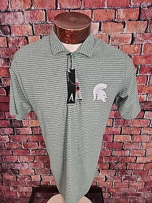 Antigua Men's M Michigan State Green White Striped Golf Polo Shirt • $39.97