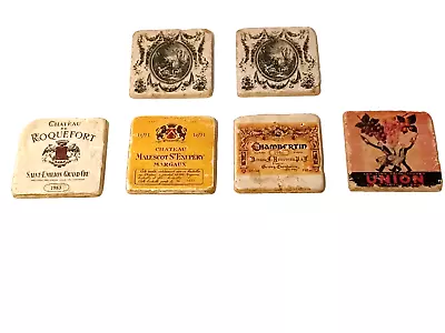 STUDIO VERTU  6 Vintage Marble Coasters With Cork Backing Cincy Ohio • $15.92