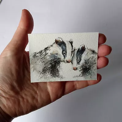 Original Not A Print ACEO Watercolour Miniature Signed. Twins . :) Collectable. • £8