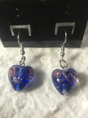 Flower Heart Murano Glass Bead Silver Plated Earrings - 5 Color Choices • $4.99