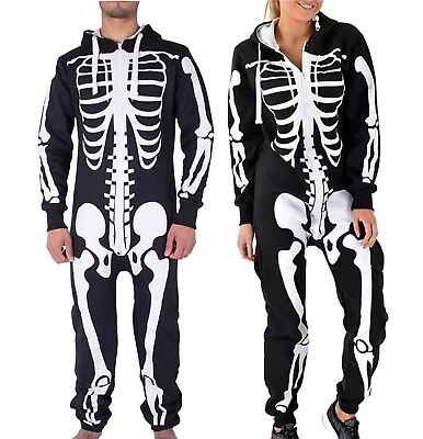 1Onesie Unisex Men Women Skeleton Costume Halloween Scary Horror Zip Up Jumpsuit • £19.99