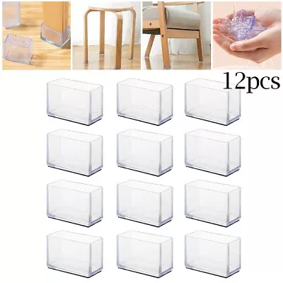$11.25 • Buy 12 X Silicone Chair Leg Rectangle Covers Furniture Table Feet Floor Protectors