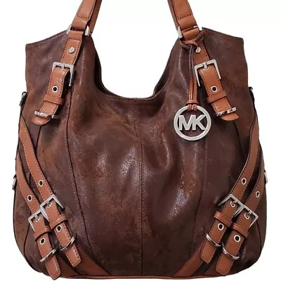 MICHAEL KORS Milo Distressed Leather Large Hobo Tote • $275