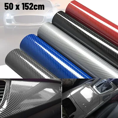 50cm X152cm 6D Gloss Black Carbon Fibre Fiber Vinyl Car Wrap Air Release Film • $24.54