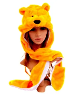 Bear Yellow Party Halloween Costume Animal Plush 3in1 Hat Scarf Mitten Pooh • $8.99