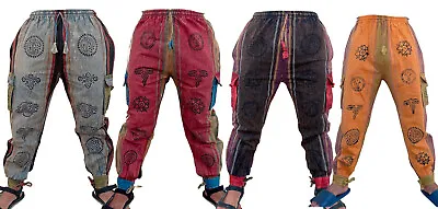 Tibetan Symbols Ying-yang Sun God Printed Casual Trousers Yoga Boho Hippy • £18.99