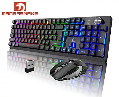 Wireless Gaming Keyboard And Mouse Set RGB Backlit Rechargeable For Windows PC • $39.99