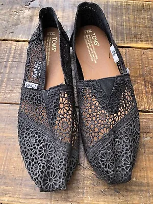 TOMS  Lace Slip On  Womens Black Flats Casual Size 9.5 • $40