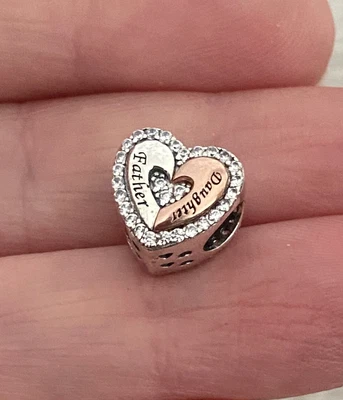 £16.89 • Buy Father Dad And Daughter Heart Charm 925 Sterling Silver & Rose Gold