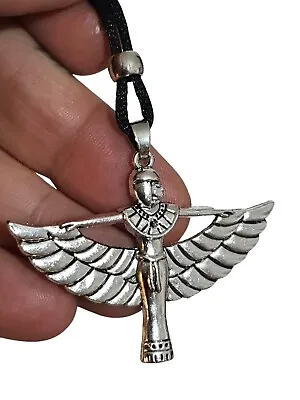£4.95 • Buy Winged Isis Necklace Pendant Mother Of Magic Egyptian Goddess Bead Cord Pewter