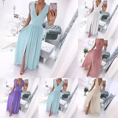 Charming Chiffon Bridesmaid Dress With V Neckline And High Split For Women • £25.12
