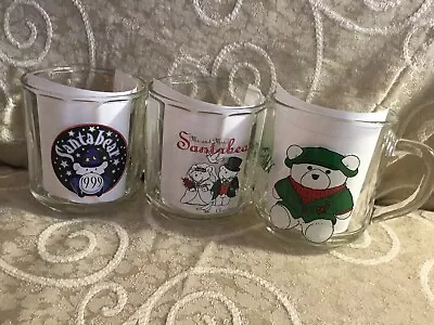 Vintage Marshall Fields Holiday Santa Bear Mugs 1999-2000-2003 Set Of 3 • $15.50