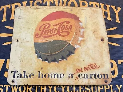 Pepsi “Take Home An Extra Carton” 2 Sided Sign Vintage Antique 13”x 15 1/4” 4E • $145