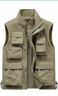 Mens Multi-Pocket Fishing Vest Hiking Climbing Outerwear Waistcoat 8 Pocket • $18.99