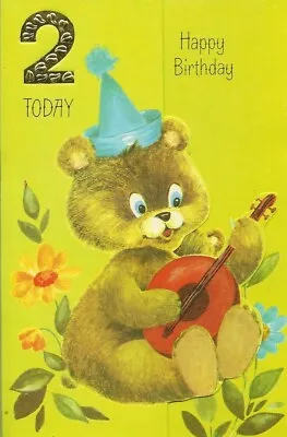 Happy 2nd Birthday Boys Girls Vintage Greeting Card 2 Years Old Cute Party Bear • £1.99