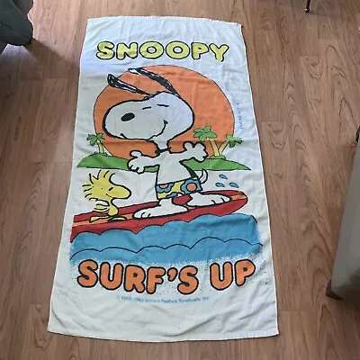 Vintage 1970's Peanuts Snoopy Woodstock Beach Towel Franco 52x27” Surf’s Up • $20