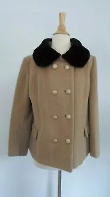 1960's Mod VINTAGE 60's Camel Hair Pea Coat Jacket Sheepskin Collar M • $99.99