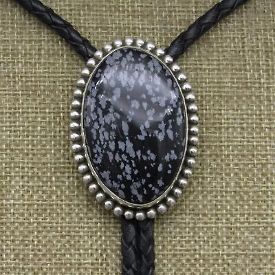 Gorgeous Sterling Silver Oval-Shaped Snowflake Obsidian Bolo Tie By Jose Campos+ • $285