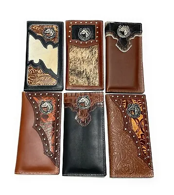 Men's Western Cowboy Wallet Genuine Leather Long Bi Fold Tall Rodeo Wallet • $22.99