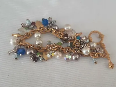Gold Tone Faux Pearl Multi Color Bead Charm Bracelet • $15.99