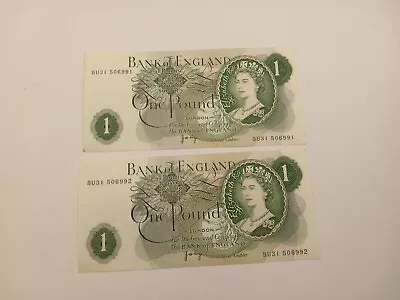 Bank Of England £1 Pound Notes X2 Consecutive BU31 Uncirculated • £15