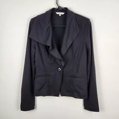 CAbi Absolute Ponte Blazer Jacket Black Asymmetric Ruffle 911 Womens Small • $28.95