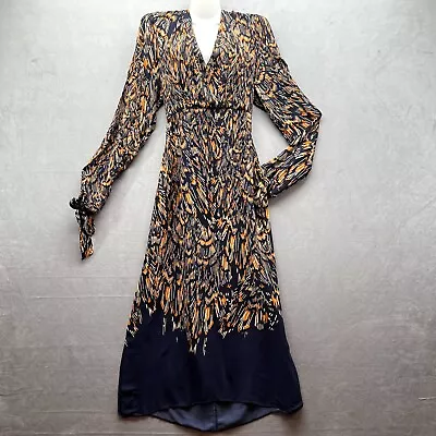 NWT REISS ERIN Abstract Feather Midi Dress Blue Orange Long Sleeve Size 6 $425 • $139.99