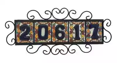 FIVE Mexican HOUSE NUMBER Tiles & Iron Frame Horizontal High Relief • $62.99