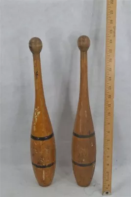 Old Dumbbells Exercise Workout Wooden Indian Clubs Pair 19th C Antique Original  • $95