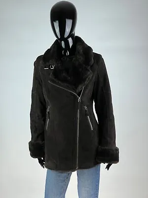 Oakwood Women's Brown Suede Leather Jacket Size S Faux Fur Lined • £160.86