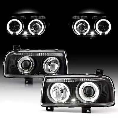 93-98 Volkswagen Jetta Black Halo Angel Eye Projector Headlight Lamp Left+Right • $186.63