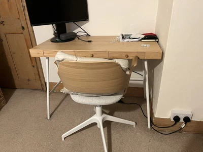 £79 • Buy IKEA LILLASEN DESK-Bamboo Desk Top With 3 Drawers And White Metal Legs.